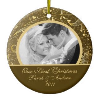 First Christmas Photo Ornament Gold Floral