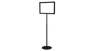 Adjustable Aluminum Pedestal Sign Stand Holder, 8.5" X 11" Black Horizontal, Round Steel Base   Includes Protective Clear Lenses  Business And Store Sign Holders 