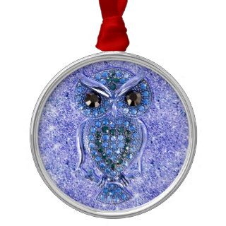 Girly Owl, glitter blue heart diamond photo print Ornaments
