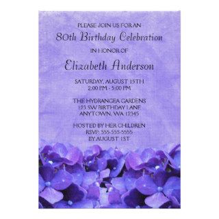 Purple Hydrangeas 80th Birthday Party Invitations