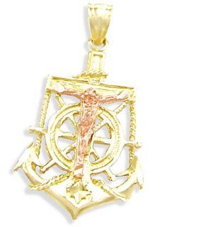 Jesus Anchor Pendant 14k Yellow Gold Cross Charm Jewel Tie Jewelry