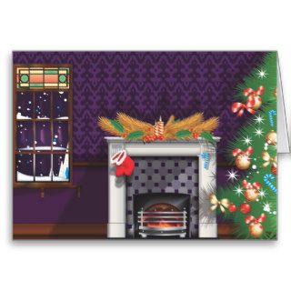 Christmas tree and fireplace cards