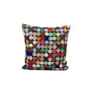 Mina Victory Multi Color Circle Natural Leather Hide 20 x 20 inch Pillow by Nourison Nourison Throw Pillows