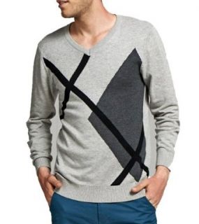 Mens British Style V neck Computer Jacquard Sweater Casual Knits Bottoming Shirt at  Men�s Clothing store
