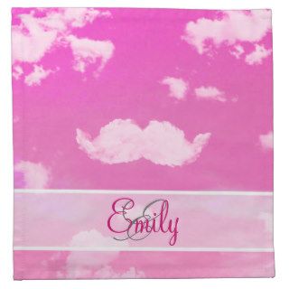 Monogram Funny Mustache White Clouds Pink Skyscape Napkin