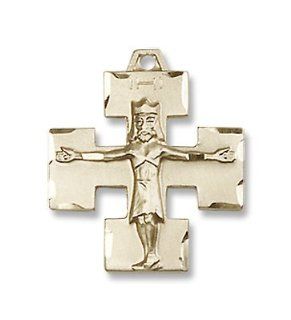 14kt Gold Modern Crucifix Medal 3/4 x 5/8 inch Pendant Individual Pendants Jewelry