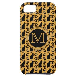 Black Cats and Paws Pattern Yellow Monogram iPhone 5 Cover