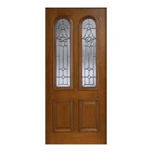 Main Door Mahogany Type Prefinished Cherry Beveled Patina Twin Arch Glass Solid Wood Entry Door Slab SH 552 CH BPT