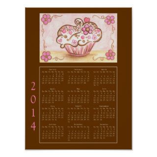 2014 Flower Cupcake Calendar Poster