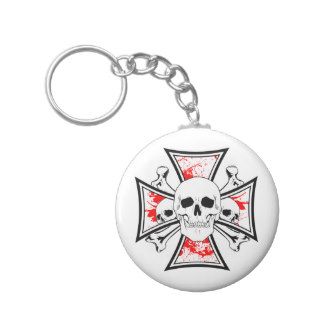 Iron Cross with Skulls and Cross Bones Keychain