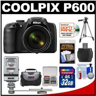 Nikon Coolpix P600 Wi Fi Digital Camera (Black) with 32GB Card + Case + Tripod + Flash/LED Light + Kit  Camera & Photo
