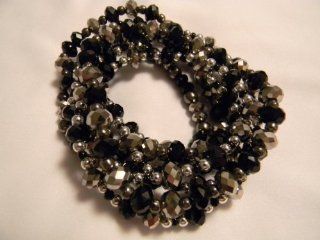Cookie Lee Midnight Crystal Bracelets, M/L, Set of 7, Strand of Beads are Genuine Crystal