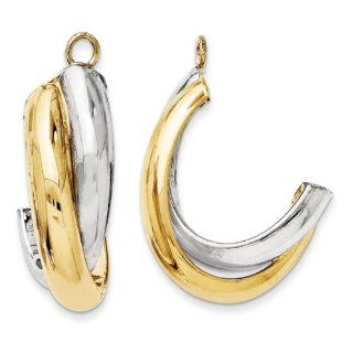 14k Two tone Polished Double J Hoop Earring Jackets Jewelry