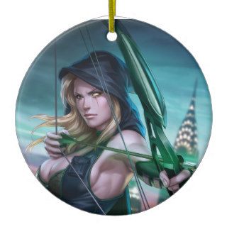 Robyn Hood Wanted #1 Female Archer Bow & Arrow Christmas Tree Ornament