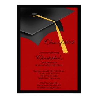 Black Red Grad Cap Graduation Party Invitation