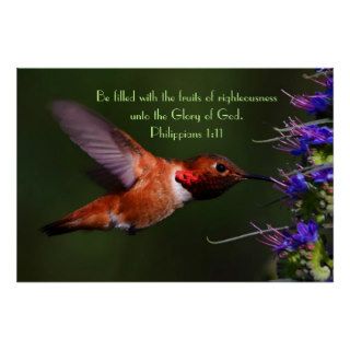Hummingbird bible verse Philippians 111 Poster