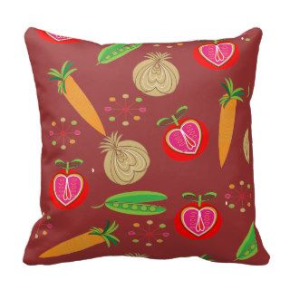 Bright Fresh Retro Fruit And Vegetables Pattern Pillows