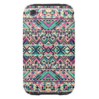 Pink Turquoise Girly Aztec Andes Tribal Pattern Tough iPhone 3 Covers