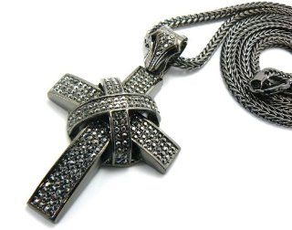 Iced Out 3D Pave Cross Pendant w/Franco Chain MP467HE Hematite Pendant Necklaces Jewelry