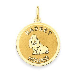 14k Gold Basset Hound Disc Charm Jewelry