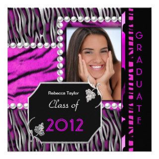 Graduation Party Pink Black Silver Leopard Zebra Custom Invitations