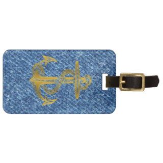 Cool anchor in golden and  jeans fabric effects tag for luggage