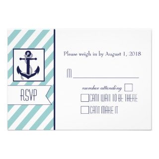 Nautical wedding RSVP Cards Teal Navy Blue