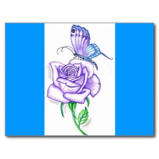 Violet Butterfly with Rose Postcards
