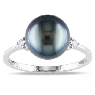 Miadora 14k White Gold Tahitian Pearl and 1/8ct TDW Diamond Ring (G H, I1 I2) Miadora Pearl Rings