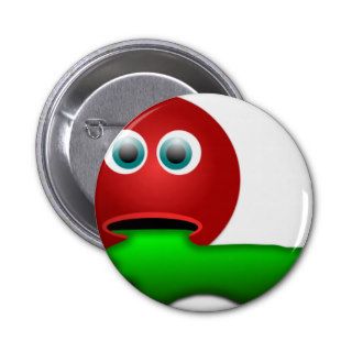 Red Smiley face Puking Green, Funny Buttons