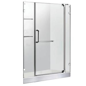Vigo 48 in. x 78 in. Frameless Pivot Shower Door in Chrome with Clear Glass and White Base VG6042CHCL48WS