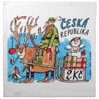 1993 Czech Christmas Sleigh Holiday Postage Stamp Napkins