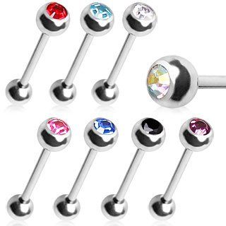 Grade 23 Titanium Barbell with Blue Gem Balls   14g (1.6mm), 5/8" (16mm) Length, 5mm Ball Size   Sold Individually Body Piercing Barbells Jewelry