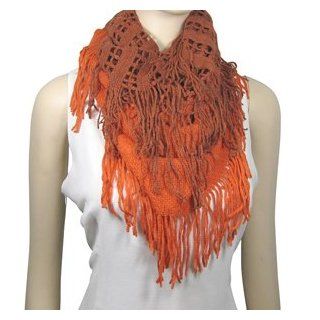Infinity Knit and Tassel Scarf Two Tone Orange