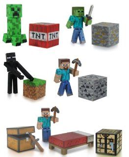 Minecraft 3" Figure Set Of 5 w/ Steve Enderman Creeper Zombie & Survival Pack Toys & Games