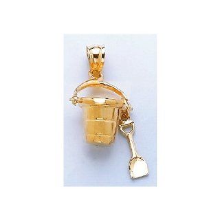 14k Gold Nautical Necklace Charm Pendant, 3d Beach Bucket With Shovel & Moveable Million Charms Jewelry