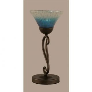 Toltec Lighting 44 BRZ 458 Olde Iron   One Light Mini Table Lamp, Bronze Finish with Teal Crystal Glass    