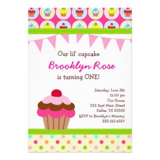 Bright Cupcake Invitations   First Birthday Party