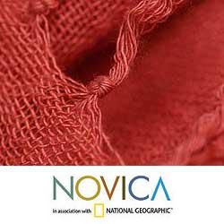 Cotton 'Fiery Red' Scarf (Guatemala) Novica Scarves & Wraps
