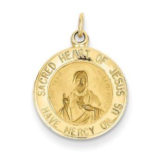 14k Yellow Gold Sacred Heart of Jesus Medal Charm Pendant 15mmx15mm Jewelry