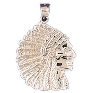 14K White Gold Indian Head Pendant Jewelry