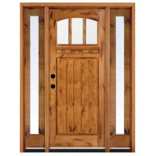 Craftsman 3 Lite Arch Stained Knotty Alder Wood Right Hand Entry Door with 10 in. Sidelites and 4 in. Wall K4151 6011 10 4RH