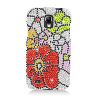 SAMSUNG GALAXY S4 ACTIVE I537 FULL DIAMOND BLING GREEN AND RED FLOWER SNAP ON HARD 2 PIECE PLASTIC CELL PHONE CASE Cell Phones & Accessories