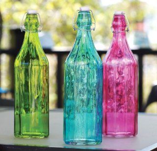 GLASS DECORATIVE BOTTLE(3) Green, Blue, Rose One Liter Ea Brand NEW Gift Boxed Kitchen & Dining