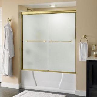 Delta Crestfield 59 3/8 in. x 56 1/2 in. Sliding Bypass Tub Door in Polished Brass with Frameless Pebbled Glass 159290