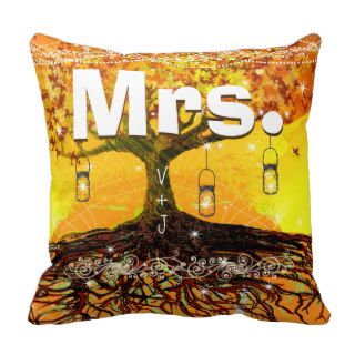 Mrs. Bride's Mason Jar Fall Colors Romantic Tree Throw Pillows