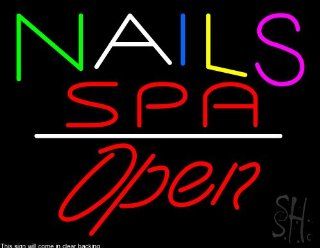 Nails Spa Script1 Open White Line Clear Backing Neon Sign 24" Tall x 31" Wide  Business And Store Signs 