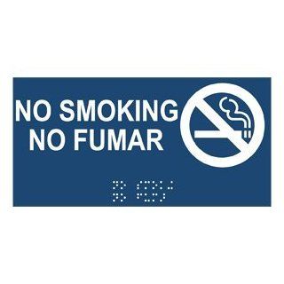 ADA No Smoking With Symbol Braille Sign RSMB 460 SYM WHTonNavy  Business And Store Signs 