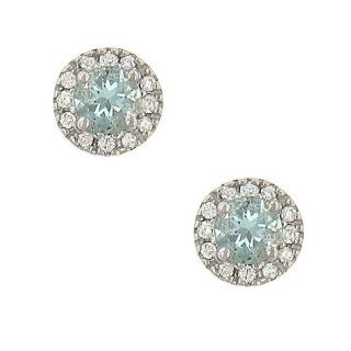 Halo Style Diamond( .14ct)/ Aquamarine(.45ct) Stud Er Jewelry