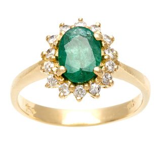 18k Yellow Gold Emerald and 1/6ct TDW Diamond Estate Ring (G H, SI1 SI2) Estate and Vintage Rings